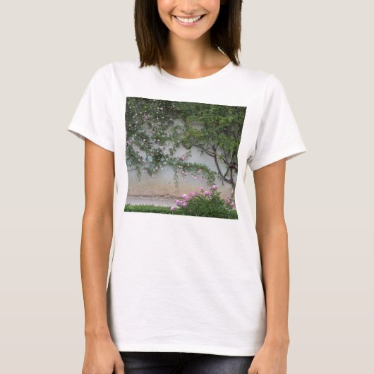 Mauer von Rosen in Rosa, Florenz Italien T-Shirt (Vorderseite)