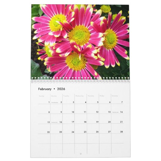 Mauerkalender nach Monat mit Blume Kalender (Feb 2026)