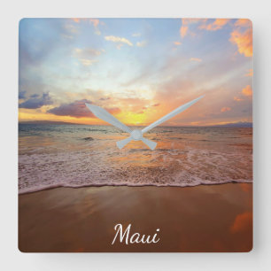 Maui Beach Sunset Acrylic Wall Clock Quadratische Wanduhr
