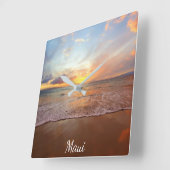 Maui Beach Sunset Acrylic Wall Clock Quadratische Wanduhr (Winkel)