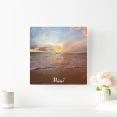 Maui Beach Sunset Acrylic Wall Clock Quadratische Wanduhr (Zuhause)