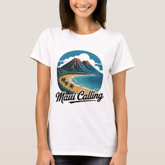 Maui Calling - Retro Hawaiian Sunset Beach T - Shi T-Shirt (Vorderseite)