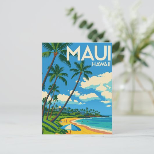 Maui Hawaii Beach Vintage Travel Postkarte (Stehend Vorderseite)