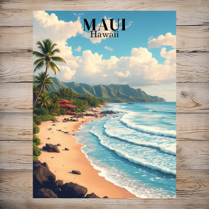 Maui Hawaii Beach Vintage Travel Postkarte
