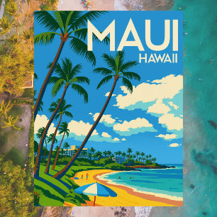 Maui Hawaii Beach Vintage Travel Postkarte