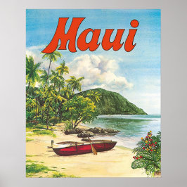 Maui, Hawaii, Boote am Strand, Vintag, Reise Poster