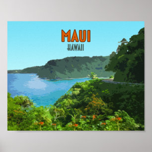 Maui Hawaii Coast Hana Road Vintag Poster