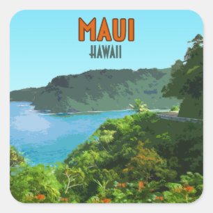 Maui Hawaii Coast Hana Road Vintag Quadratischer Aufkleber