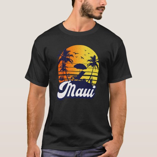 Maui Hawaii Hawaiian Sunset Beach Retro Premium T-Shirt (Vorderseite)