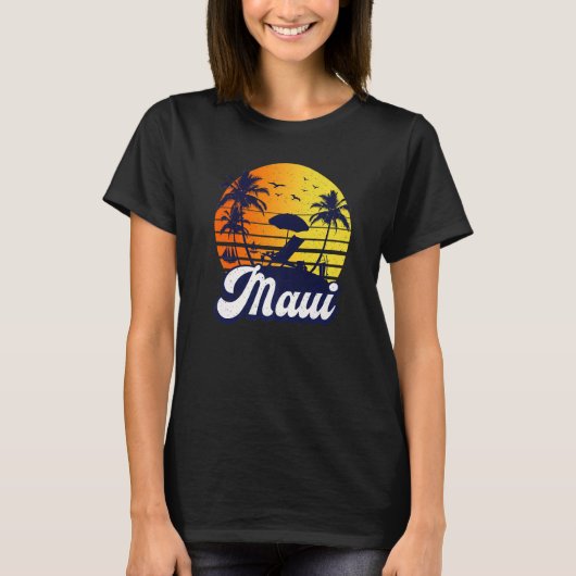 Maui Hawaii Hawaiian Sunset Beach Retro Premium T-Shirt (Vorderseite)