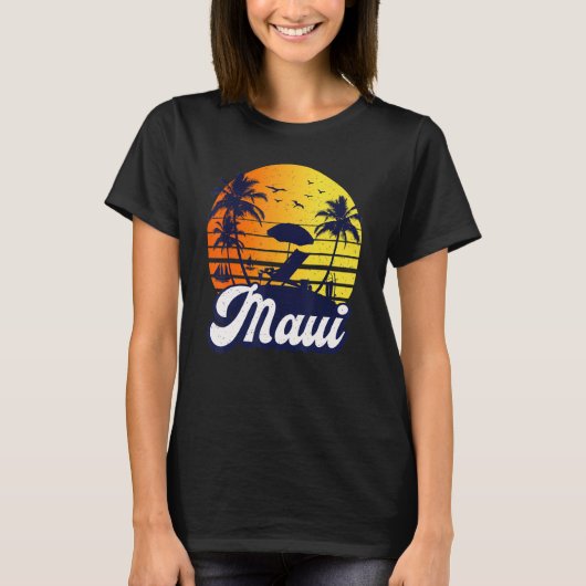 Maui Hawaii Hawaiian Sunset Beach Retro T-Shirt (Vorderseite)