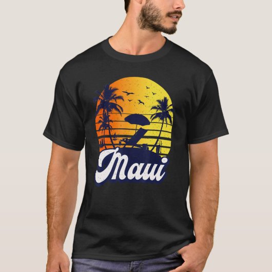 Maui Hawaii Hawaiian Sunset Beach Retro T-Shirt (Vorderseite)