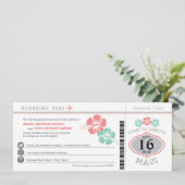 Maui Hawaii Hibiskus Boarding Pass Wedding Einladung (Stehend Vorderseite)