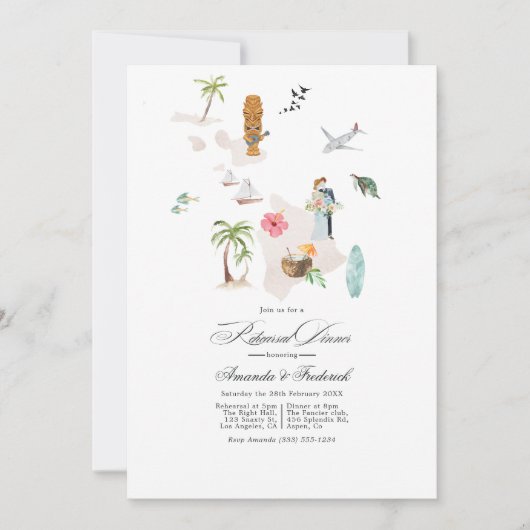 Maui - Hawaii Hochzeit in Urlaubsort Probe Abendes Einladung (Vorderseite)