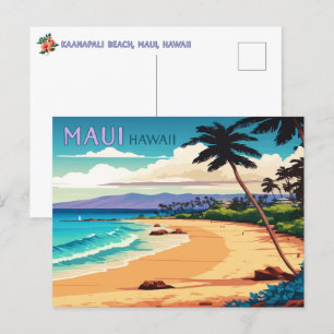Maui Hawaii Kaanapali Strand Vintage Retro Postkar Postkarte