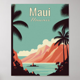 Maui Hawaii Minimalist Vintage Reiseposter Poster