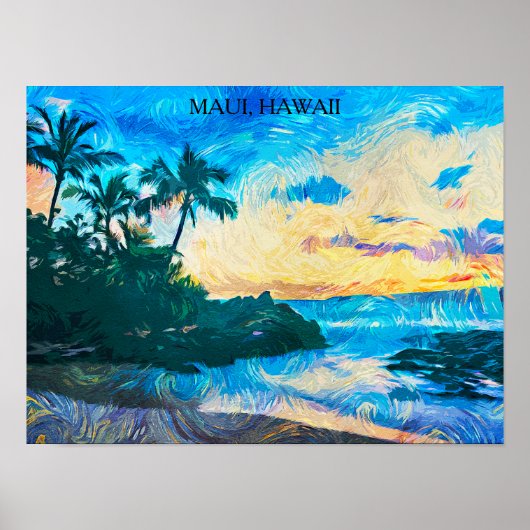 Maui Hawaii Oil Paint Illustration Reise Poster (Vorne)
