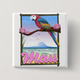 Maui Hawaii-Papagei-tropisches Reiseplakat Button