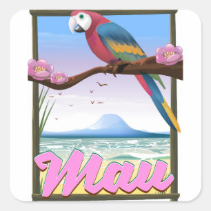 Maui Hawaii Papagei tropisches Reiseplakat Quadratischer Aufkleber