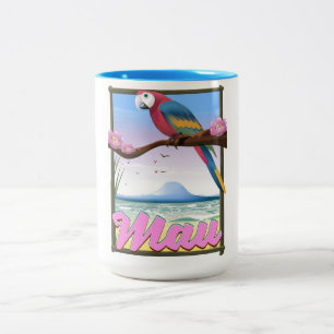 Maui Hawaii Papagei tropisches Reiseplakat Zweifarbige Tasse