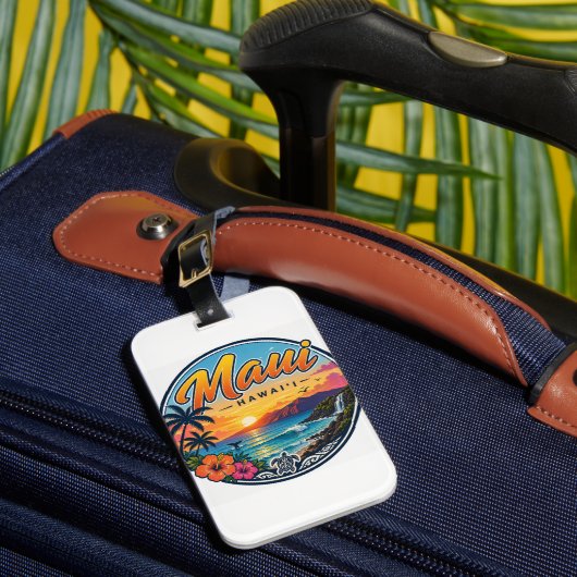 Maui Hawaii Retro-Reise-Logo Gepäckanhänger (Vorderseite Insitu 1)