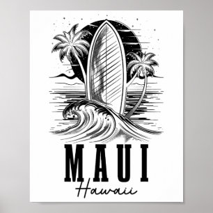 Maui Hawaii Surfer Vintage-Surfbrett Surfen Hawaii Poster