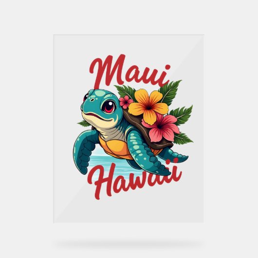 Maui Hawaii T Shirt Girl Women Kids Sea Turtle Haw Acrylschild (Vorderseite)