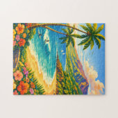 Maui Hawaii Tropical Coastline Retro Travel Puzzle (Horizontal)