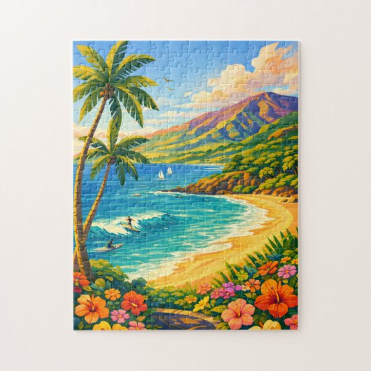 Maui Hawaii Tropical Coastline Retro Travel Puzzle (Vertikal)