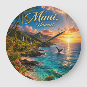 Maui Hawaii Tropische Küstenlandschaft Reiseplakat Große Wanduhr