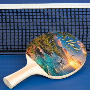 Maui Hawaii Tropische Küstenlinie Reiseplakat Tischtennis Schläger