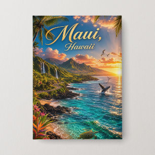 Maui Hawaii Tropische Küstenlinie Reiseposter Button