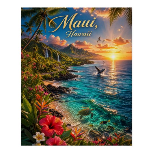 Maui Hawaii Tropische Küstenlinie Reiseposter Poster (Vorderseite)