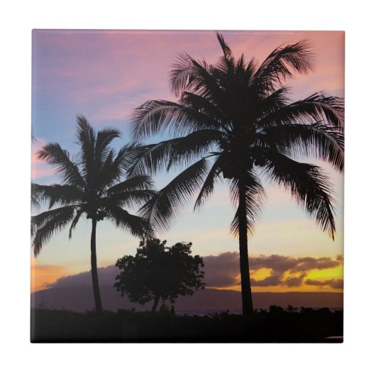 Maui Hawaiian Sunset Palm Tree Fliese (Vorderseite)