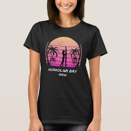 Maui Honolua Bay Surfing Palms Waves Ocean Aloha H T-Shirt (Vorderseite)