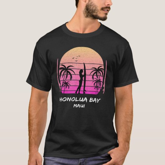 Maui Honolua Bay Surfing Palms Waves Ocean Aloha H T-Shirt (Vorderseite)