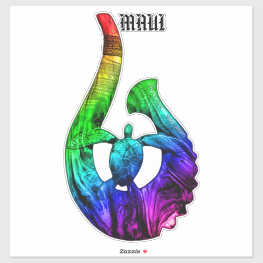 Maui Honu Tribal Hook Neon Rainbow Aufkleber (Blatt)