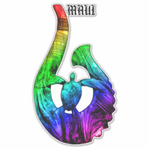Maui Honu Tribal Hook Neon Rainbow Aufkleber