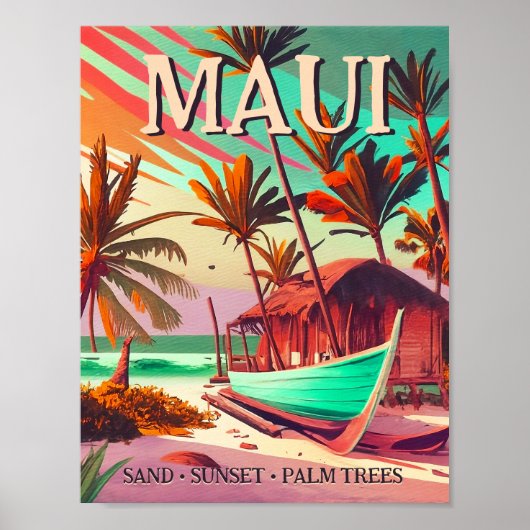 Maui Insel Hawaii tropische Sonnenuntergang Palme Poster (Vorne)