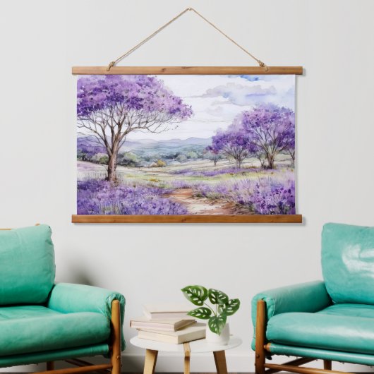 Maui Jacaranda-Bäume Wandteppich Mit Holzrahmen (Wohnzimmer)