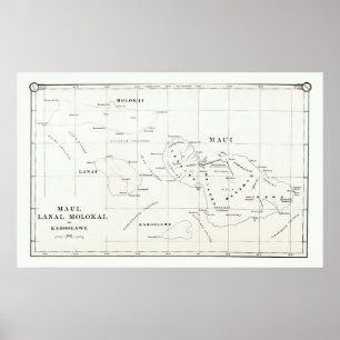 Maui, Lanai, Molokai, Kahoolawe Vintag Map 1890 Poster