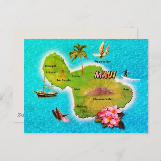 Maui Map Postkarte (Vorne/Hinten)