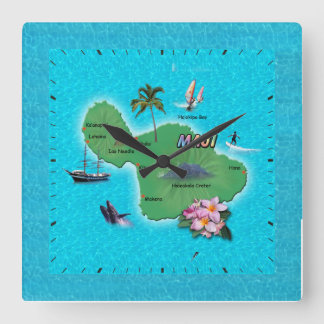 Maui Map Quadratische Wanduhr