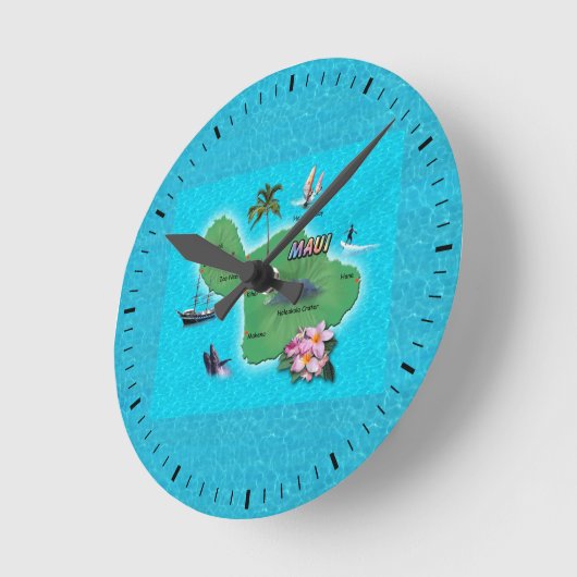 Maui Map Runde Wanduhr (Winkel)