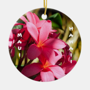 Maui, Plumerienblüten in Rosa und Weiß Keramik Ornament
