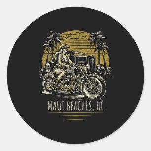 Maui-Strände Hawaii Motorrad Hotrod Vintage-Design Runder Aufkleber