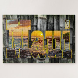 Maui Sunset Graphics on Bamboo Background Puzzle