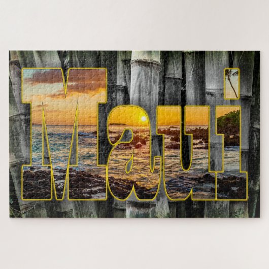 Maui Sunset Graphics on Bamboo Background Puzzle (Horizontal)