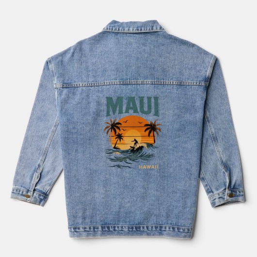 Maui Surf Vibes - Retro Hawaii Sunset Design Jeansjacke (Rückseite)