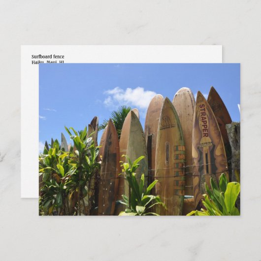 Maui Surfboard-Zaun Postkarte (Vorne/Hinten)